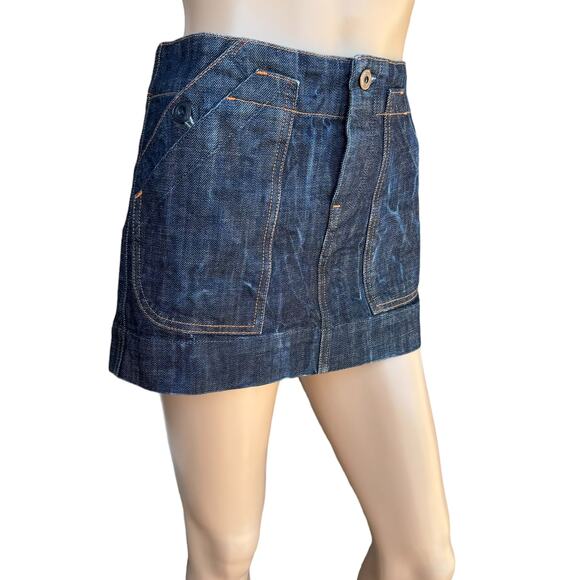 New Citizens of Humanity by Jerome Dahan Dark Wash Jean Denim Mini Skirt Size 24 - Picture 2 of 9